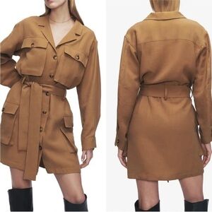 Anine Bing Kaiden Dress Camel Brown Utility Shirt Dress Size XS Belted